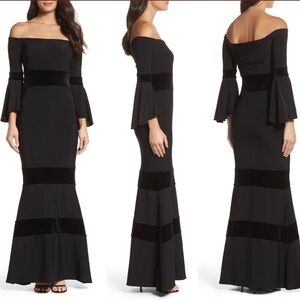 Xscape Velvet Trim Off Shoulder Mermaid Gown Size 12 Special Occasion Maxi